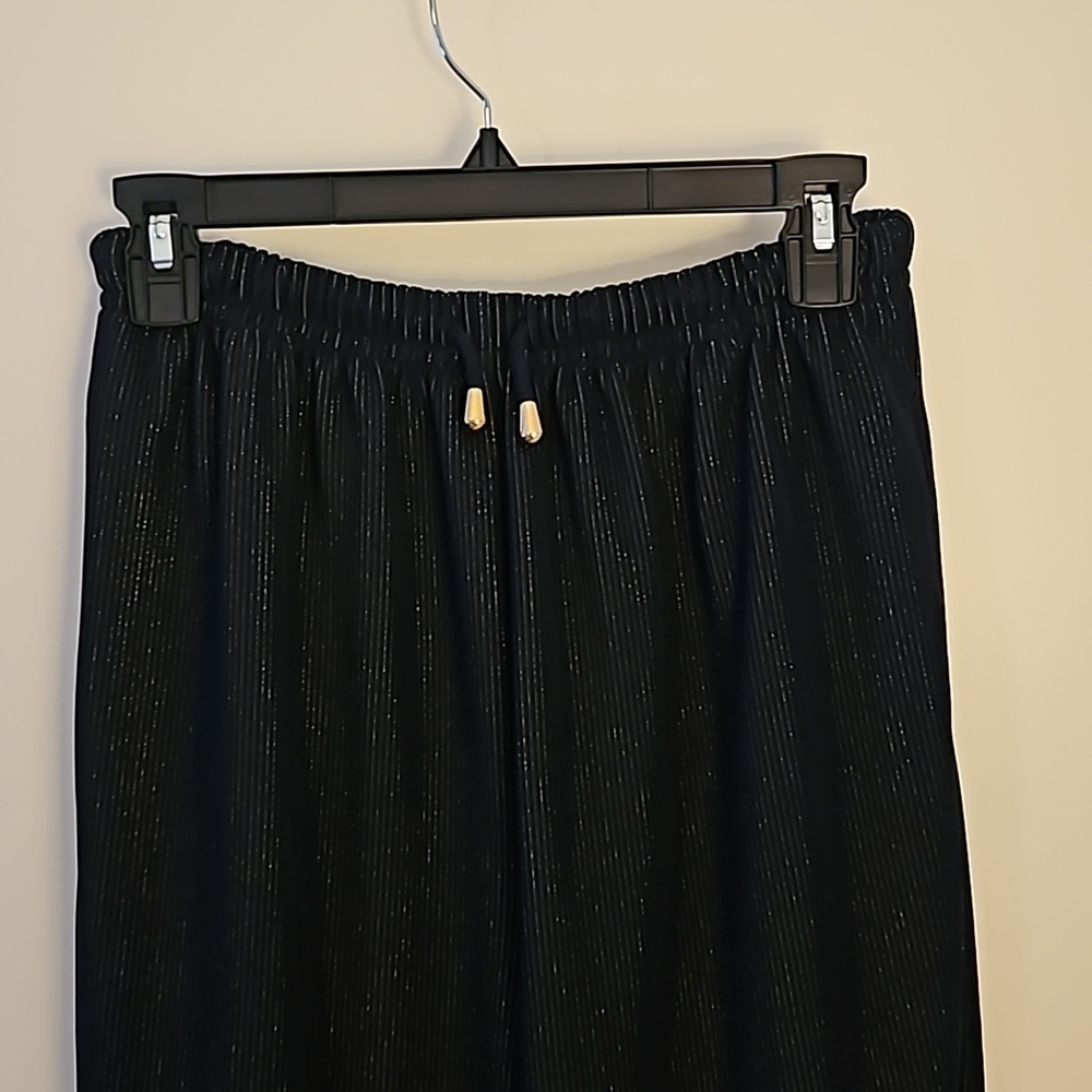 VTG BLAST 1990s Black Metallic Gold Drawstring Elastic High Waist Pants - Picture 6 of 10